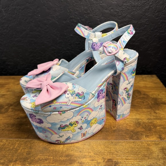 Dolls Kill x‎ My Little Pony Platform Heels Pastel Blue Pink Bow Ankle Strap 9M - Picture 6 of 11